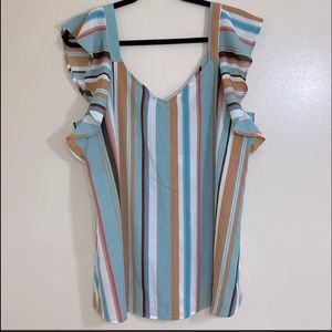 Suzanne Betro Dusty Blue & Coral Zigzag Top XL
